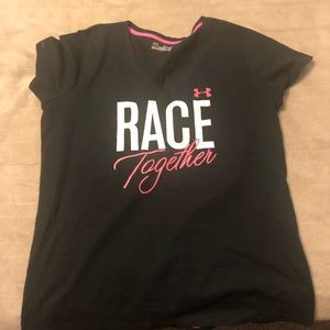 Under armour black tee pink ribbon new with tags